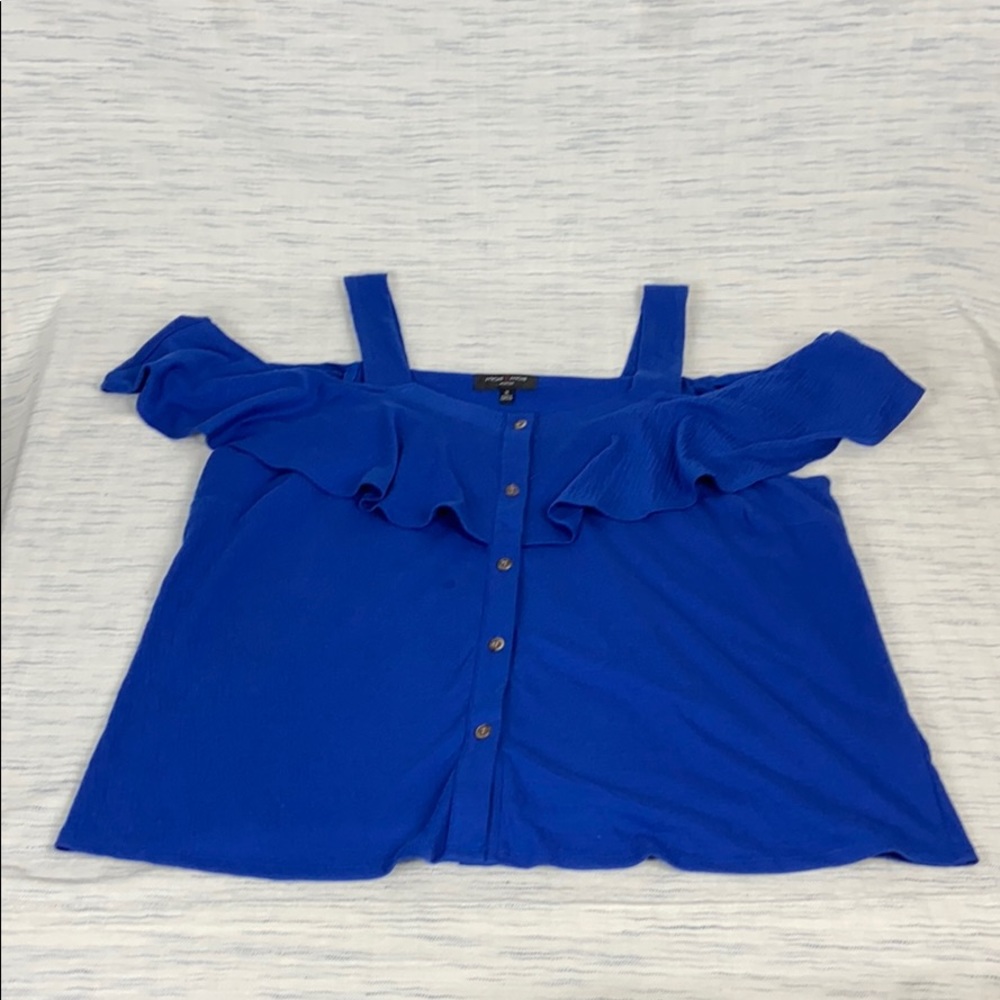 Plus Size Button Up Cold Shoulder Too